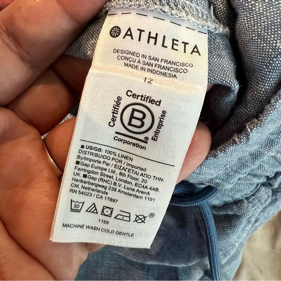 Athleta Retreat Linen Wide Leg Pant Chambray Blue Size 12 slits on sides - Picture 8 of 12
